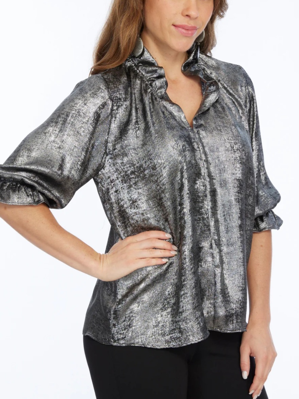 Nwt Lior Paris Blossom Silver Foil Metallic Large Blouse - Picture 6 of 6